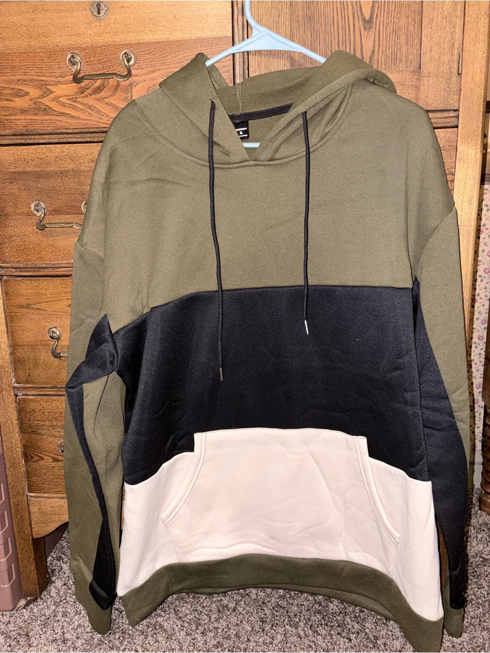 Manfinity Men's Olive, Black & Cream Colorblock Hoodie